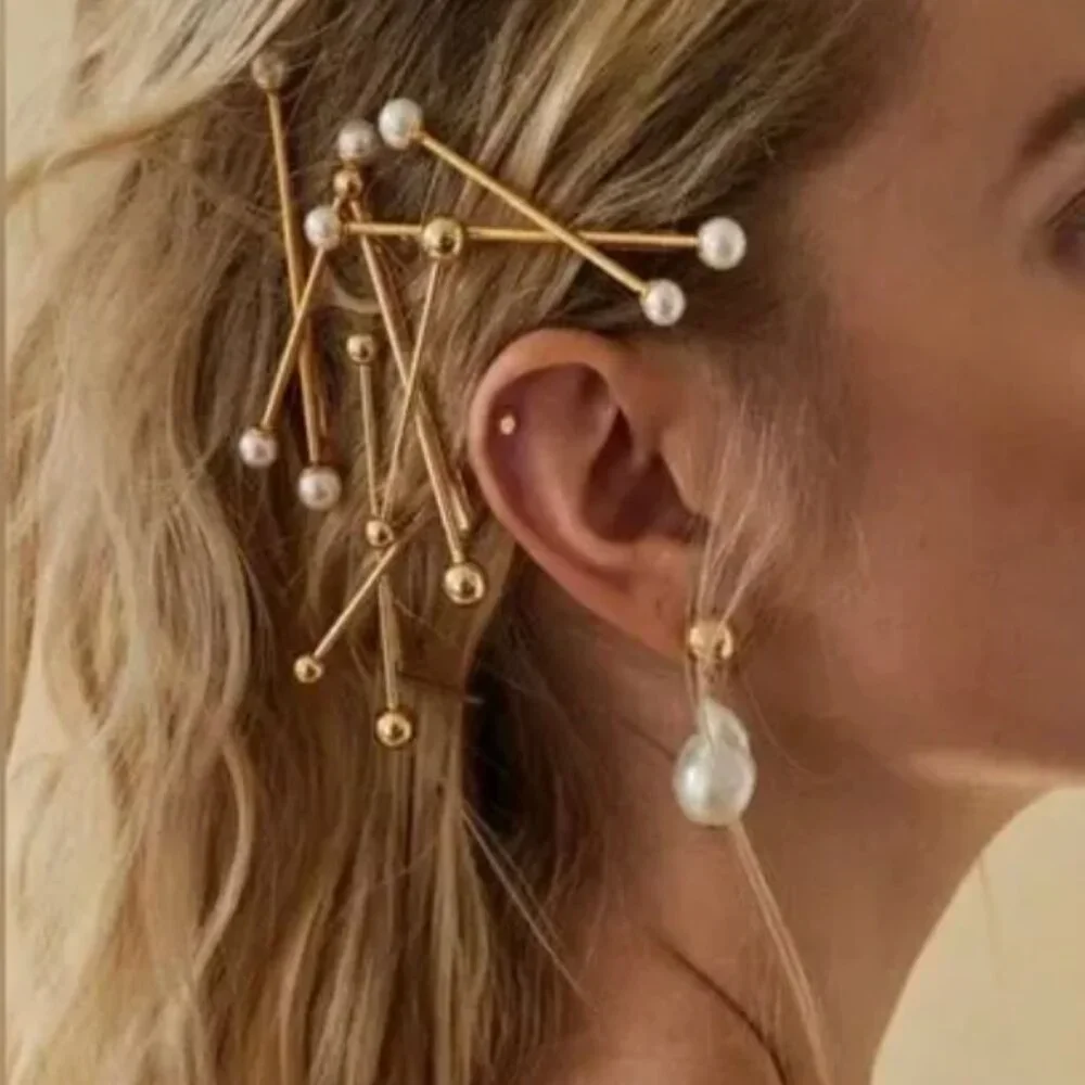 4 pc Minimalist Boho Pearl Hair Pin in Gold Tone